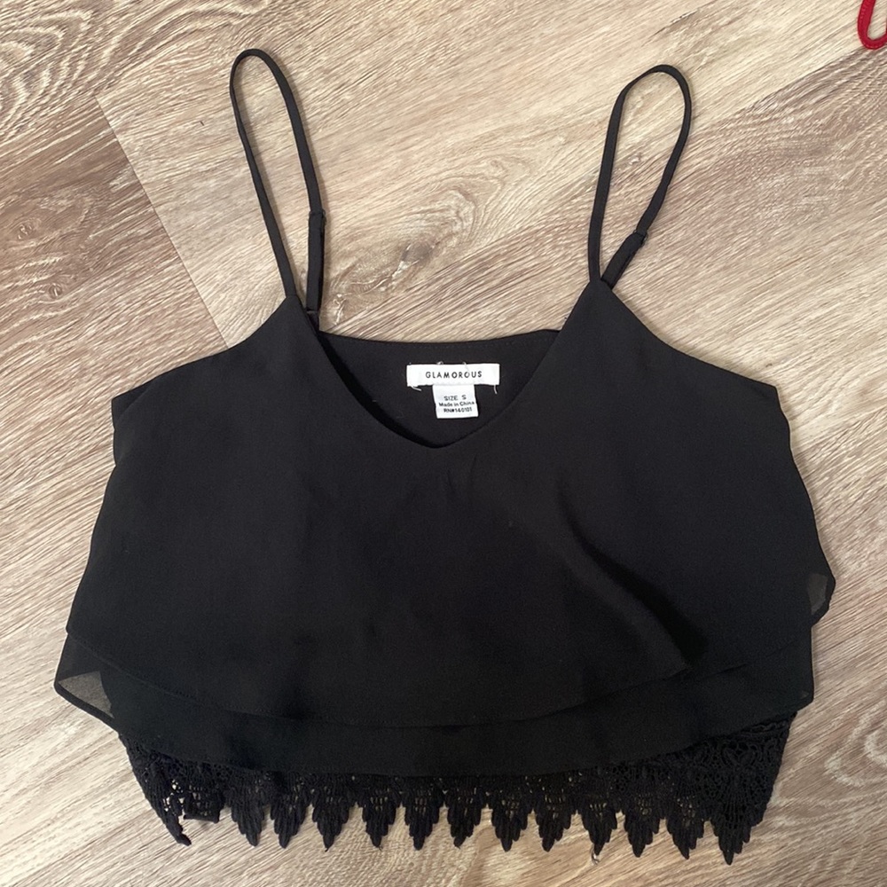 Super Cute black crop top with flowy layers S